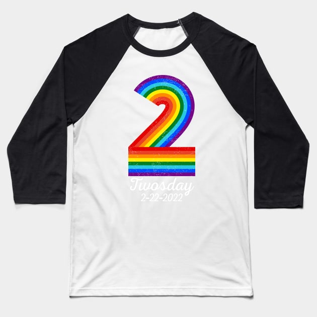 Twosday 2-22-2022 Tuesday Teacher Student Rainbow Two Funny Baseball T-Shirt by BraaiNinja